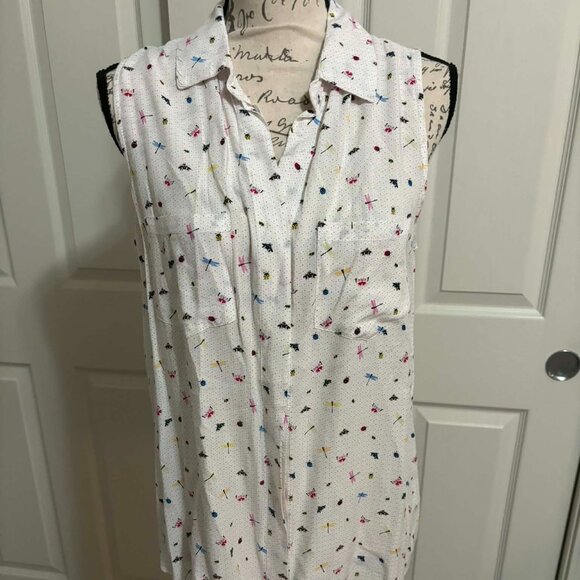 Velvet Heart Tops - Women's White Sleeve-Less Top with Dragonflies & Ladybugs